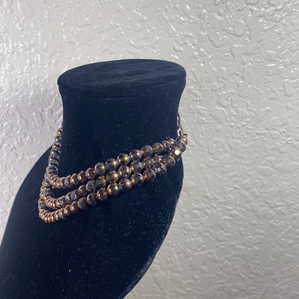 Clear glass bronze beads necklace - Picture 4 of 6